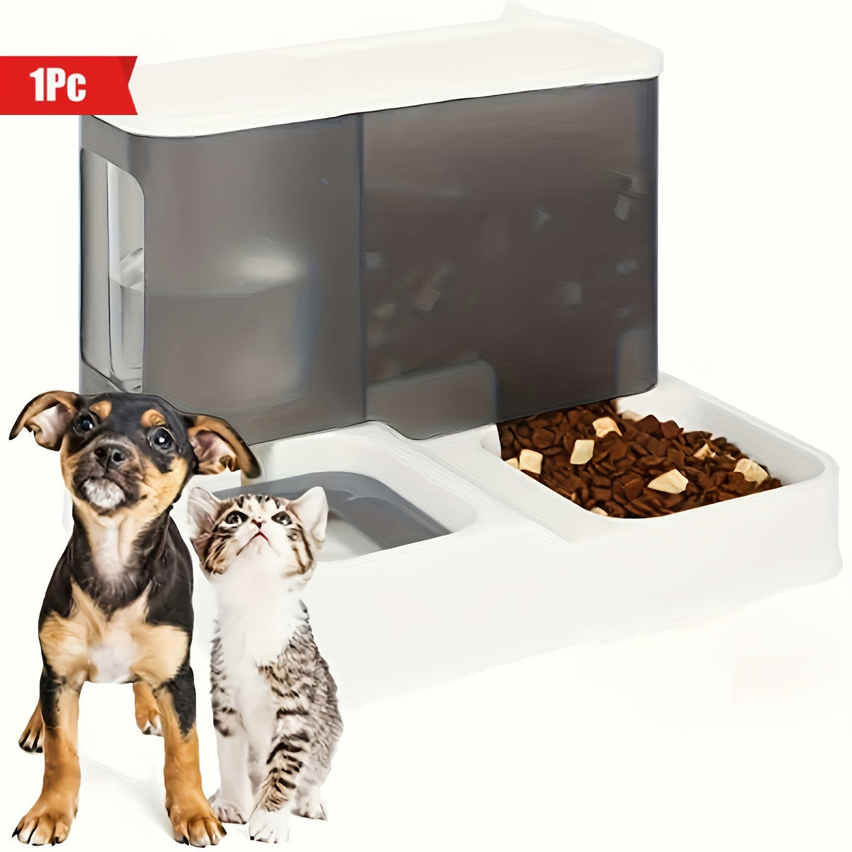 1Pieces 2Combination1 Automatic Cat Water Fountain and Food Dispenser Set - Removable、Washable、No Charging Required、Automatic feeding，Suitable for indoor cats