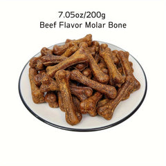 7.05Ounce/14.11Ounce（200Gram/400Gram）Beef Flavor Teething Bones，Natural Ingredients，Natural Dog Snacks，Health，Easy to Digest，Chewy，Rich in protein，Low fat，Suitable for Small Size、Perfect Training Reward Treats for Medium and Large Dogs