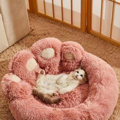 Cute Bear Paw Shaped Dog Bed and Cat Bed，Calming Donut Dog Bed，Warm, comfortable, and soft dog round bed，stuffed Dog and Cat Mattress Bed。Give your child a warm and comfortable mattress！
