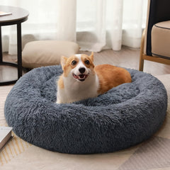 1pc Plush Round Pet Bed，Warm Long Velvet Cat Bed，Cat Nest，Cat Sleeping Pad，Christmas Cat Gift，Dog Christmas Gift，Donut Cat Bed，with Non-Slip Mat，Cat Cage and Dog Cage Sleeping Mat，Pet Cage Bed Mat，Suitable for small and medium dogs and cats。
