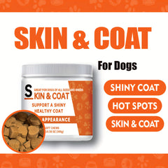 Skin and Fur Chewable Tablets，Healthy Skin and Coat Dog Supplement，Skin itching，Including Omega 3Fish Oil Soft Chewable Tablets，Supports healthy and shiny hair