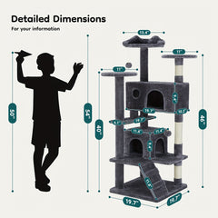 54Cat Tree-Inch Tower，Multi-layer Fuzzy Pet Furniture with Sisal Scratching Posts，Large Cat Nest，Climbing Ladder，Platform，Indoor cats and kittens playing、Exercise、Resting Sturdy Fluff Entertainment Toy，With anti-tilt device，Easy to Assemble