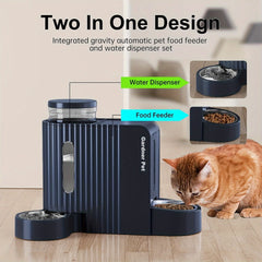 Automatic Gravity Cat Food Feeder and Water Dispenser Stainless Steel 2-in-1 Large Capacity Water Dispenser Suitable for Pets Dogs、Puppy、Kitten