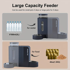 Automatic Gravity Cat Food Feeder and Water Dispenser Stainless Steel 2-in-1 Large Capacity Water Dispenser Suitable for Pets Dogs、Puppy、Kitten
