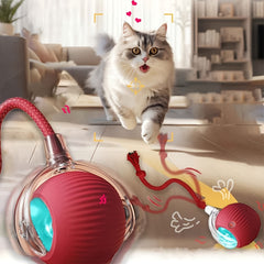 Cat Interactive Ball Toy，Automatic Rolling Ball with Tail，Rechargeable Smart Pet Interactive Toy，Smart Cat Ball