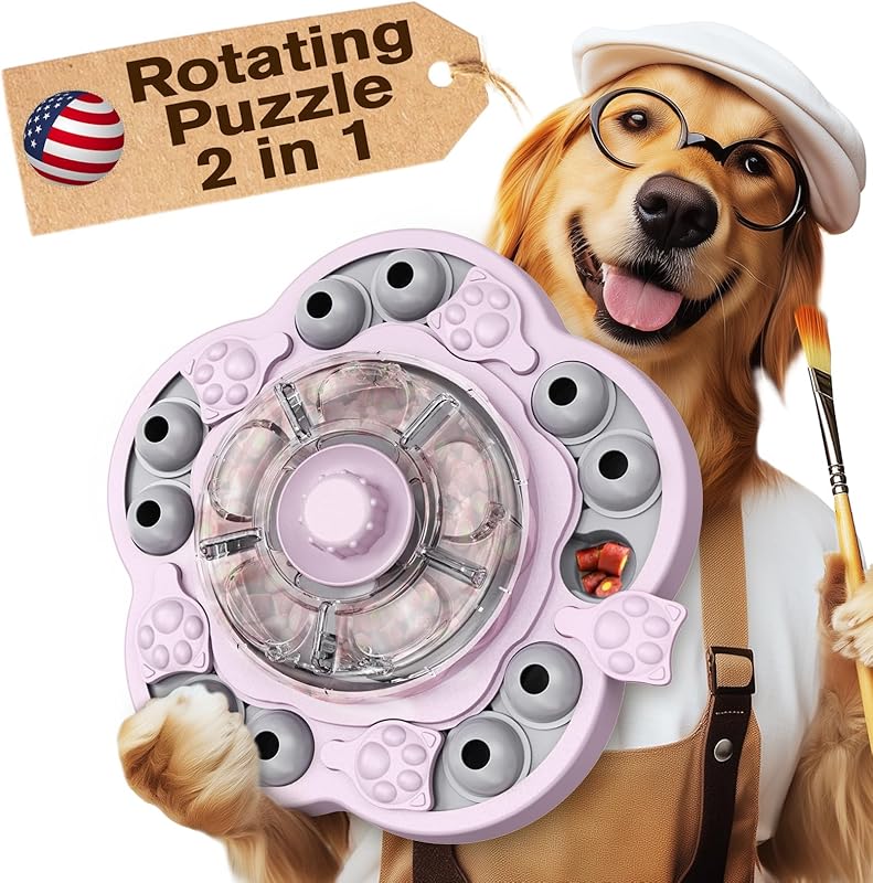 KADTC Dog Spinning Puzzle Toys Puppy Mental Games Level 3 in 1 Food Dispenser Slow Feeder Treat Puzzles Bowl Brain Stimulation Interactive Keep Them Busy Boredom Buster for Small/Medium/Large Dogs