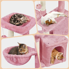 Costoffs 34.5 Plush Cat Tree，With Apartment、Nest、Platform and Basket，High Cat Tower，Kittens and Cats with Sisal Posts，Adorable Cat Gift Cat Toy House Activity Center，Beige/Gray/Black/Pink