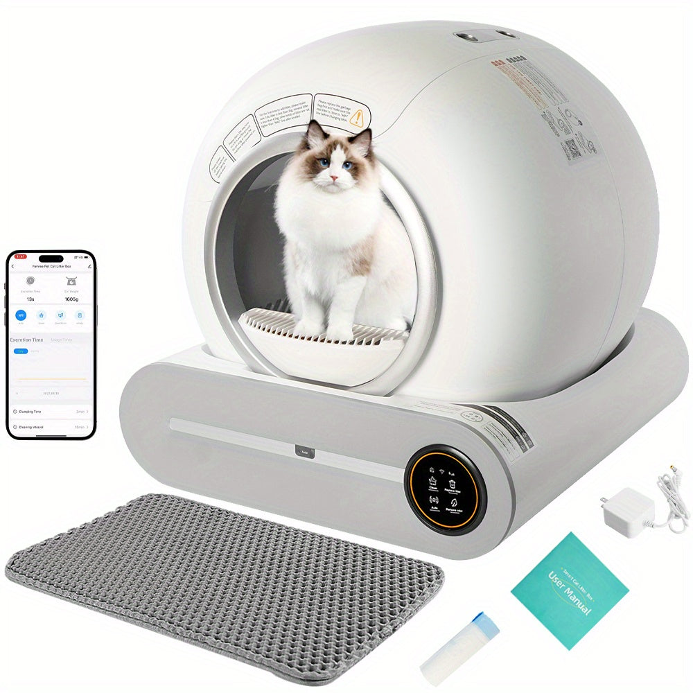 Self-Cleaning Cat Litter Box：Automatic Cat Litter Cleaning Robot，Large capacity17.17Gallon + Cat Litter Bags，No Battery Required
