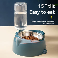 Automatic Pet Feeder and Water Dispenser，Suitable for Cats and Small Dogs - Stainless Steel Bowl and Plastic Dispenser，With anti-slip base，No Battery Required，Portable Design，Suitable for food and water、Cat food and water dispenser