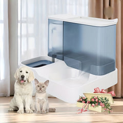 2 Combination 1 Automatic Pet Feeder and Water Dispenser，Gravity Design for Cats and Small Dogs（Gray），No Batteries Required