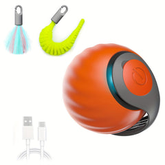 1Smart Cat Teaser Ball，Electric Rolling Ball Cat Toy，Cat Interactive Toy with Replaceable Tail，USB Rechargeable Pet Toys，Built-in battery with charging cable