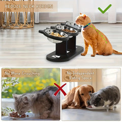 15° Tilted Stainless Steel Elevated Cat Bowls, Adjustable Raised Dog Bowl Stand Feeder with 3 Pet Bowls for Cats, Puppy, Small Dogs