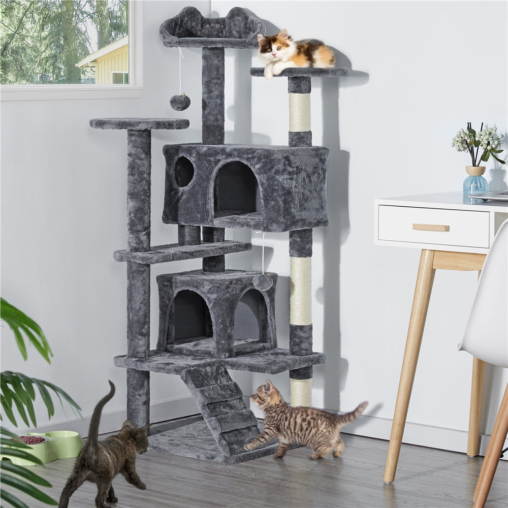 Costoffs Cat tree 54Inch/70Inch Cat Tower Apartment with2An apartment、2A hanging ball and3A Grab Bar Large Cat House Suitable for kittens and adult cats