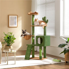 Costoffs 59.5 Inch Card Grave Shape Designed Indoor Cat Tree Tower，Large Multi-Level Cat Tree Climbing Frame，Comes with a basket and platform，green