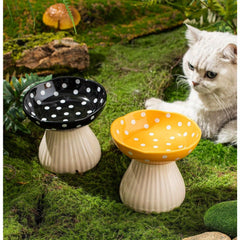 [Ceramic Elevated Pet Bowls] 2pcs Mushroom-Shaped Elevated Ceramic Pet Bowls - Spine Protection Food & Water Bowls for Cats and Dogs