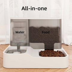 2 Combination 1 Automatic Pet Feeder and Water Dispenser，Gravity Design for Cats and Small Dogs（Gray），No Batteries Required
