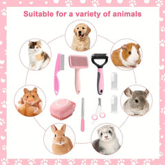 One Set 8 Dog Grooming Tools、Pet Self-Cleaning Kit、Pet Nail Clippers and Files、Flea comb、Pet Shampoo Bath Brush、Pet Hair Removal Brush、Pet hair remover、Silicone Toothbrush
