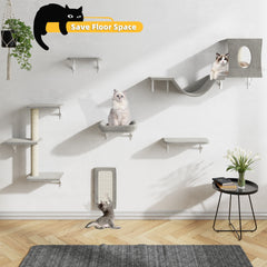 Luxury Cat Walls, Cat Climber Set With Cat House, Tunnel, Bridge, Tree, Steps, Scratcher Board, Hammock, And Cat Shelves, Bifanuo Wall Mounted Cat Furniture Set For Indoor